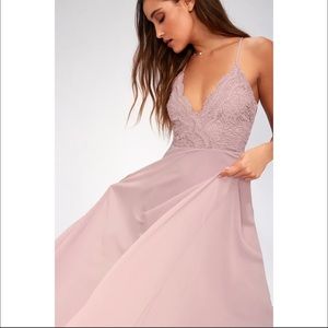 NWT Lulus Madalyn Dusty Lavender Lace Maxi Dress